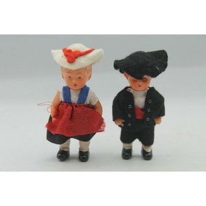 Celluloid Dolls 3" High Unknown Maker w/Clothing